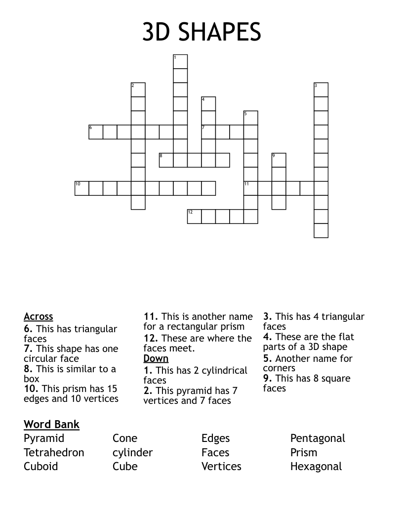 3D SHAPES Crossword