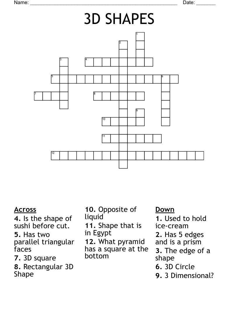 3D SHAPES Crossword