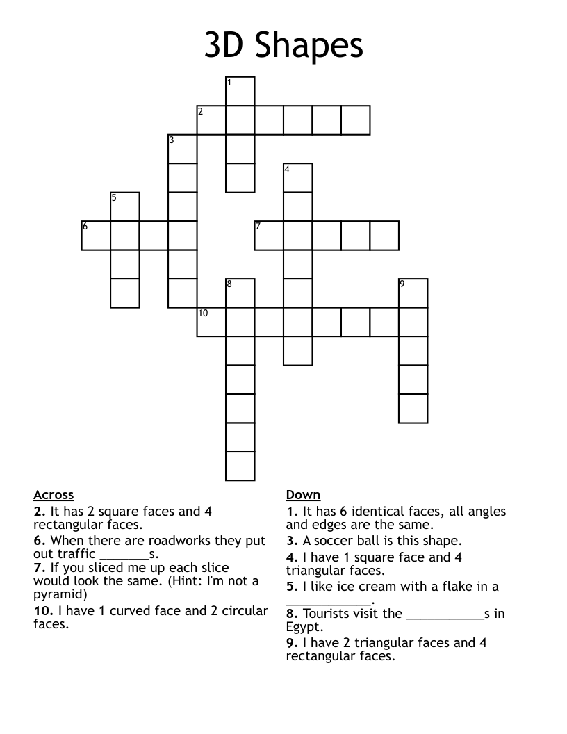 3D Shapes Crossword