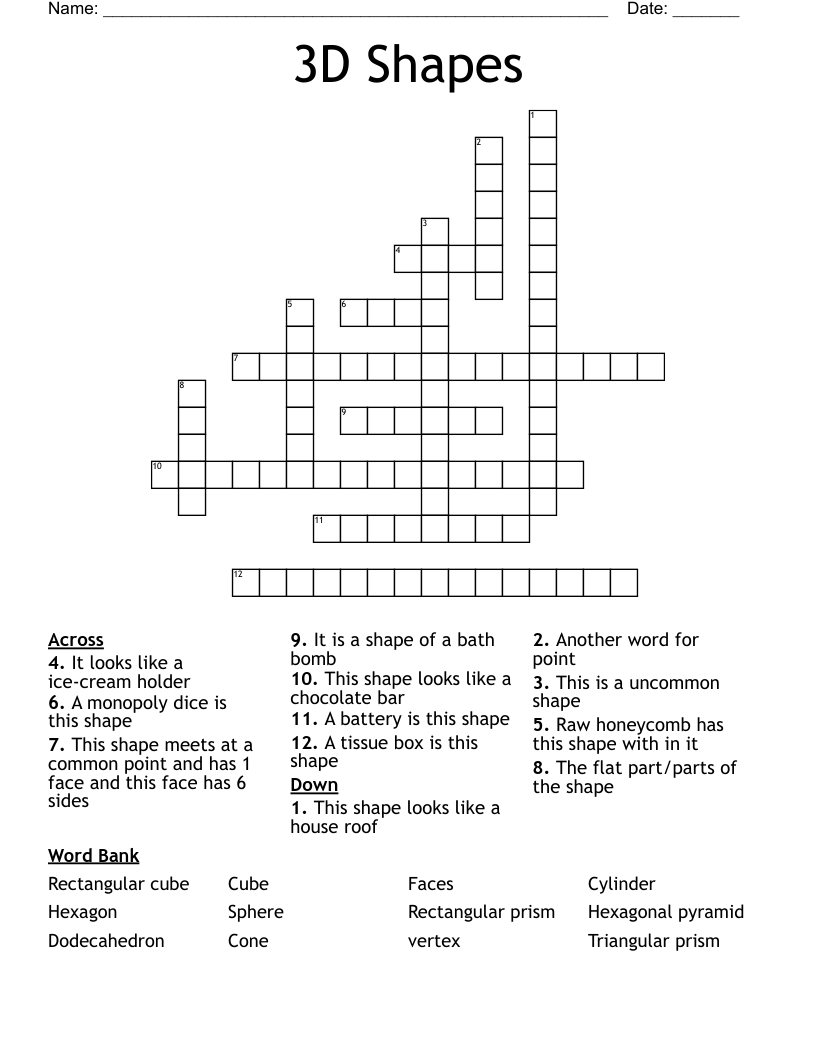 3D Shapes  Crossword