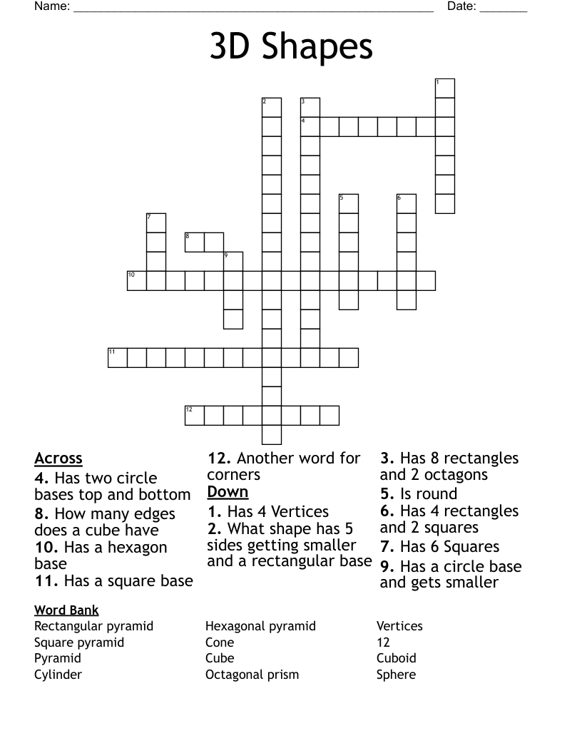 3D Shapes  Crossword