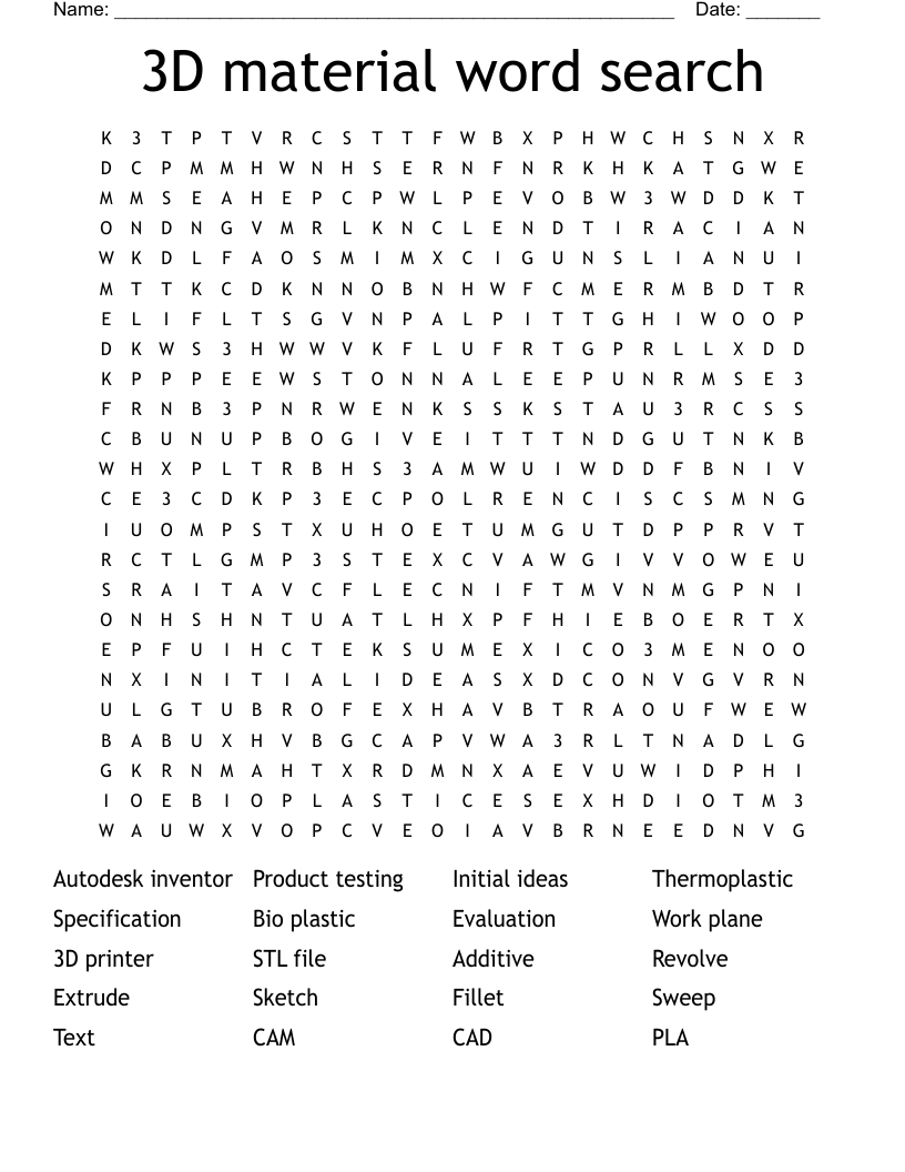 3D material word search