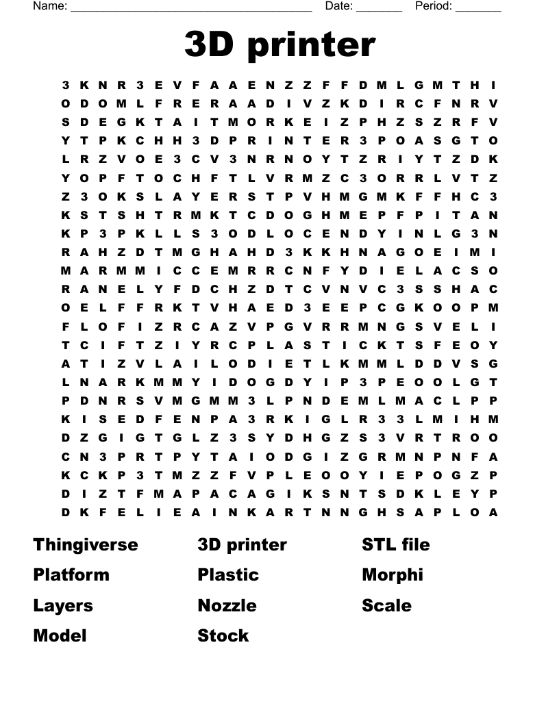3D printer Word Search