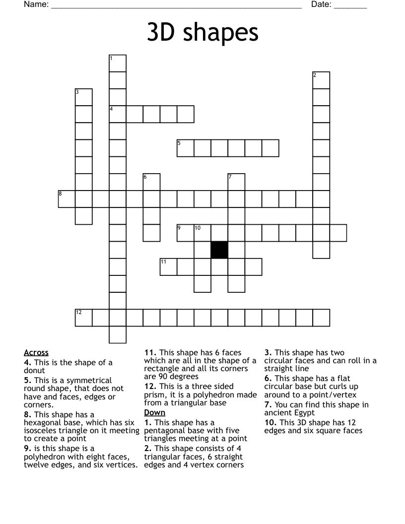 3D shapes Crossword