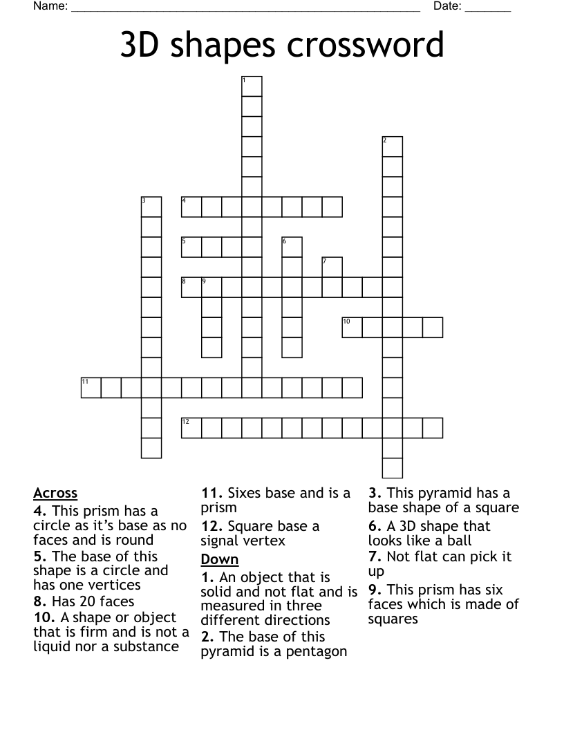 3D shapes crossword