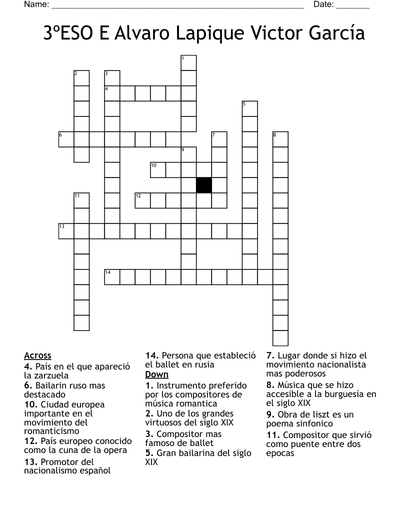 3ºESO E Alvaro Lapique Victor García Crossword