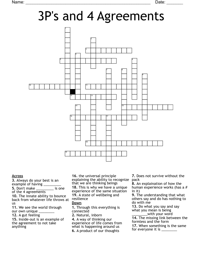 3P's and 4 Agreements Crossword