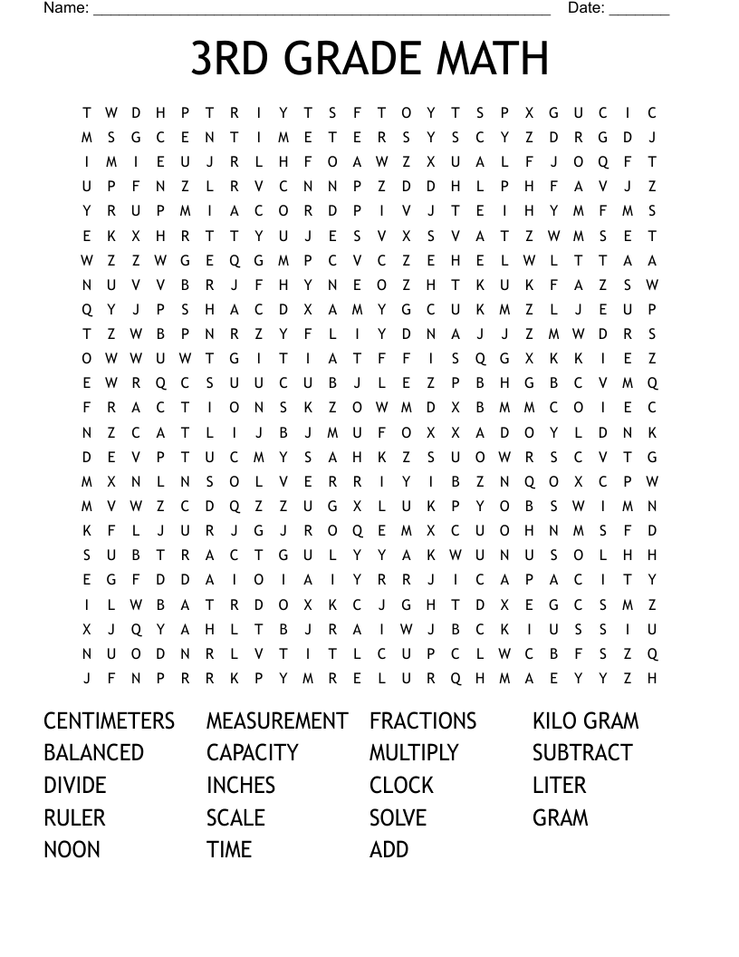 3RD GRADE MATH Word Search