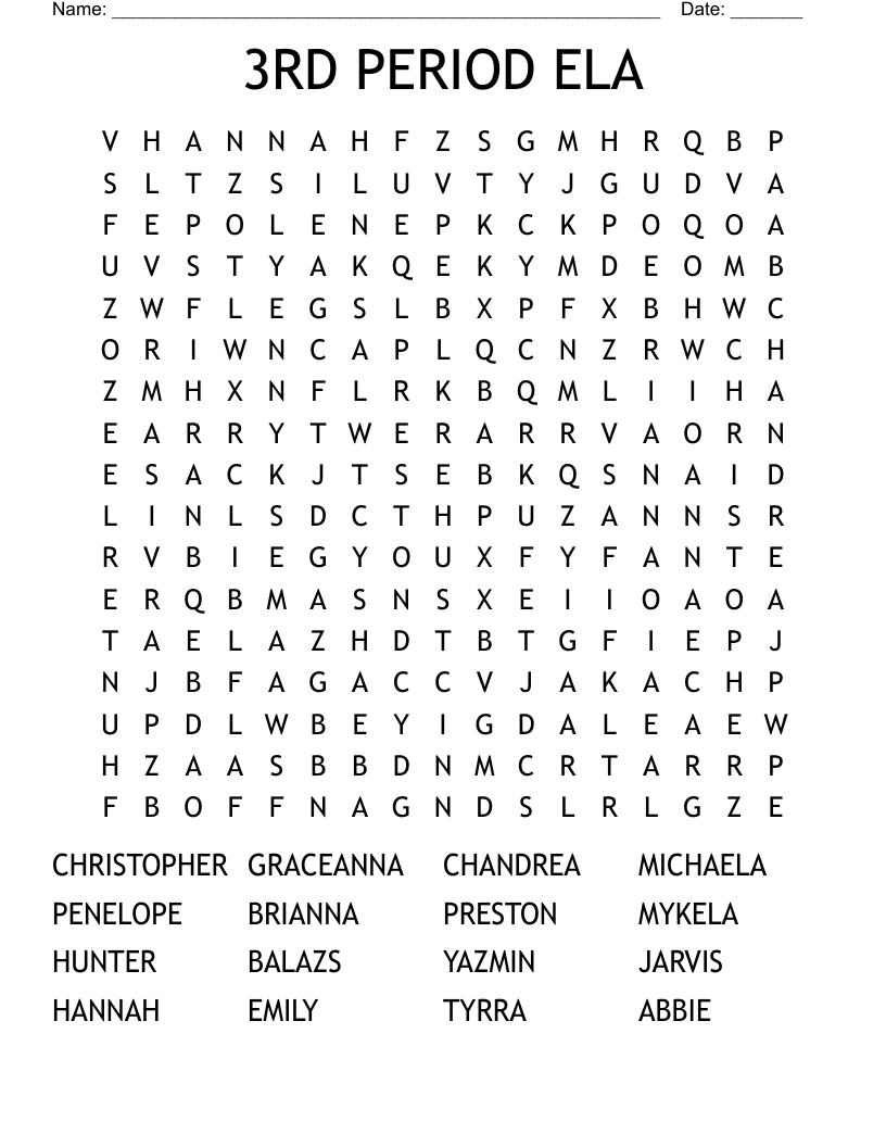3RD PERIOD ELA Word Search