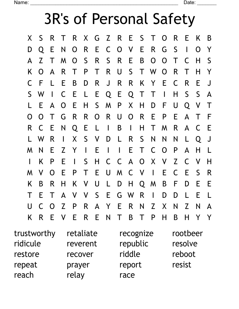 3R's of Personal Safety Word Search