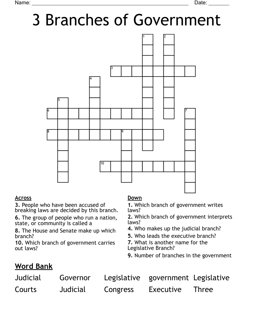 3 Branches of Government Crossword