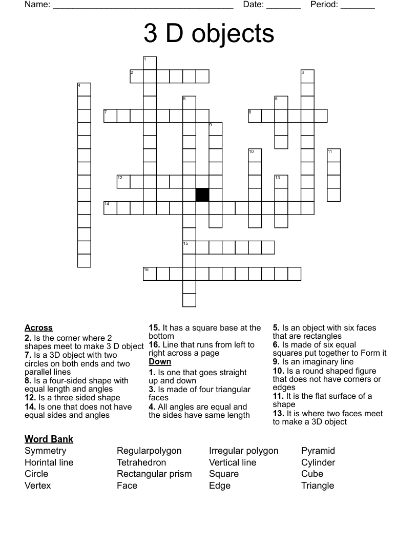3 D objects Crossword