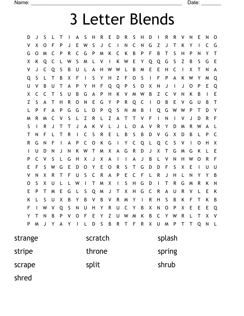 3 Letter Blends Word Search