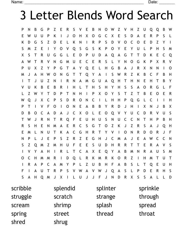 3 Letter Blends Word Search
