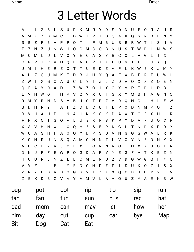 3 Letter Words Word Search