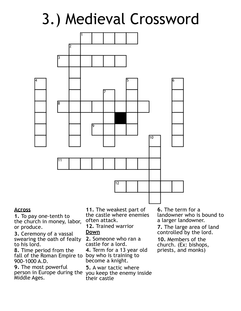3.) Medieval Crossword
