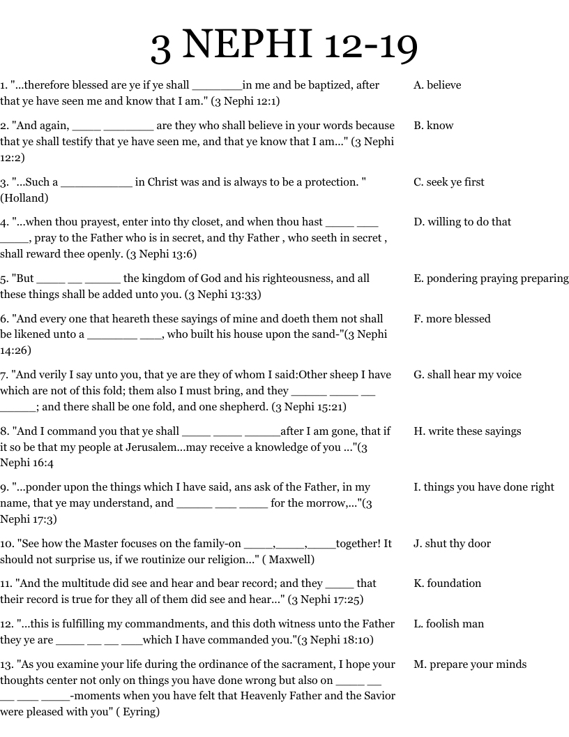 3 NEPHI 12-19  Worksheet