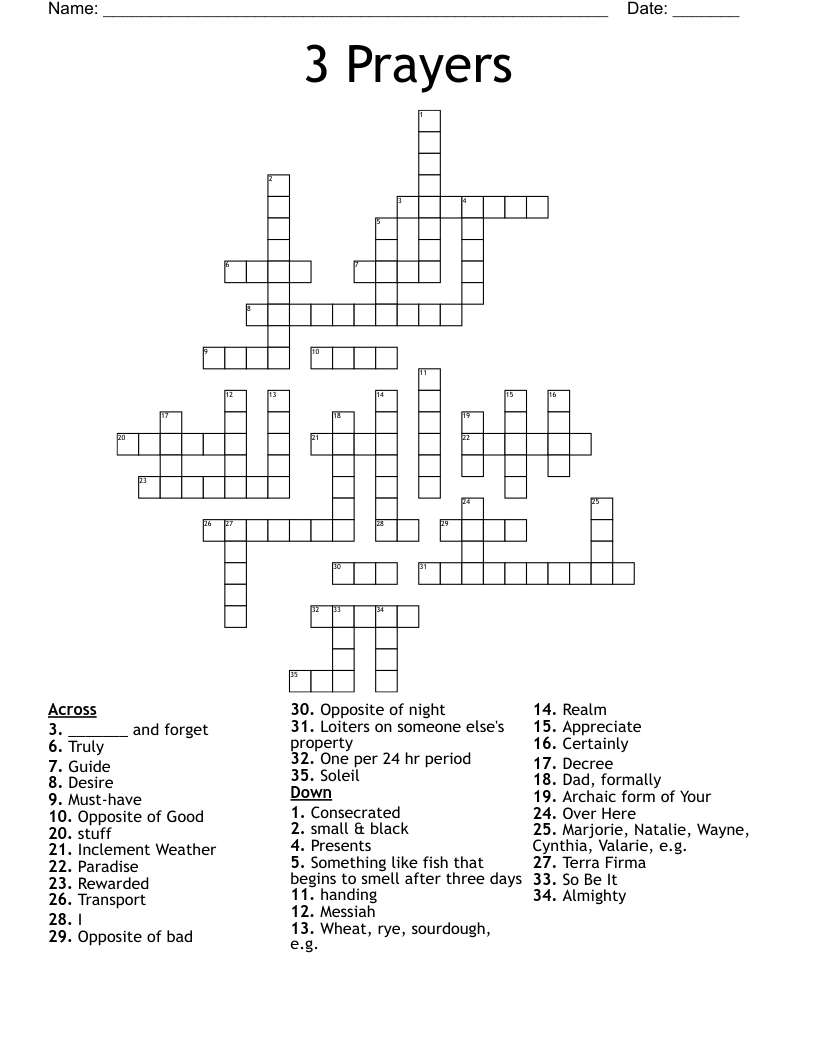 3 Prayers Crossword