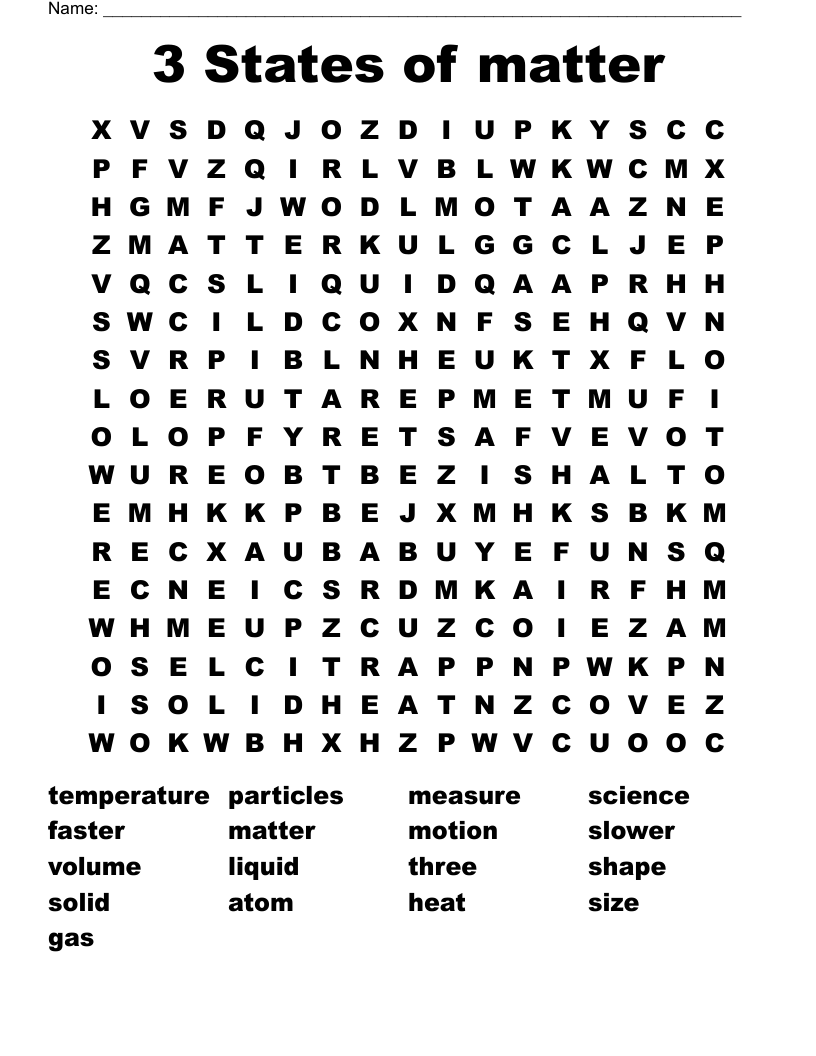 3 States of matter Word Search
