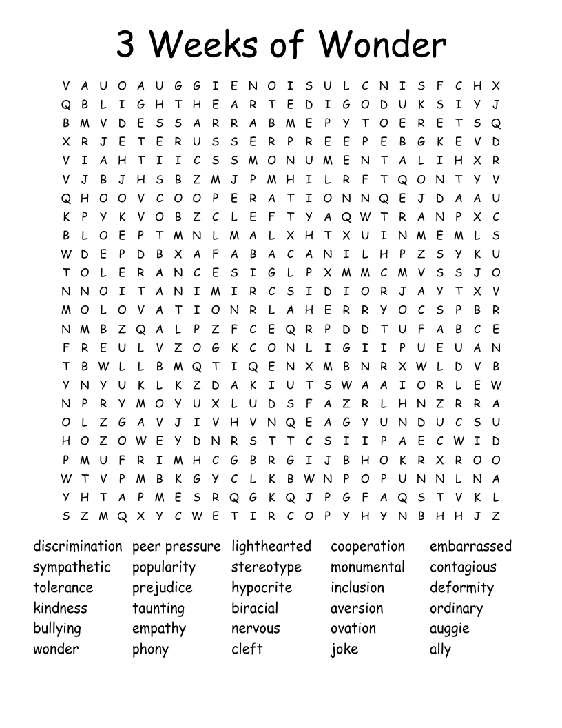 3 Weeks of Wonder Word Search