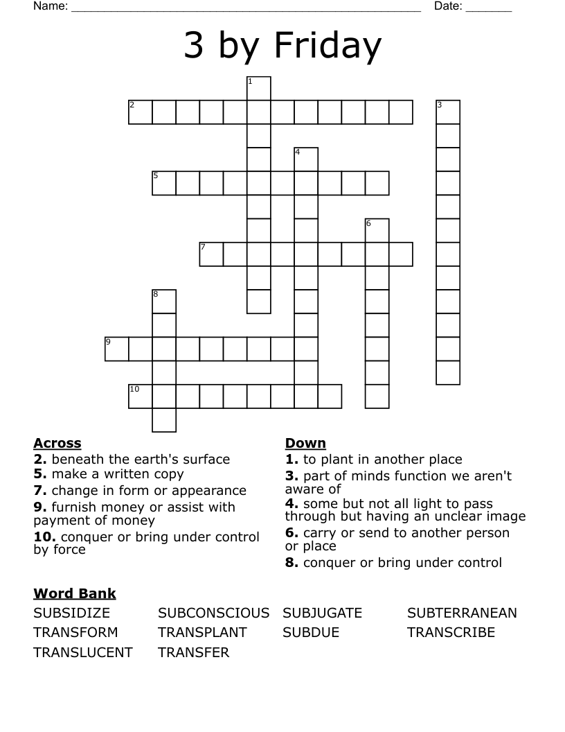 3 by Friday Crossword