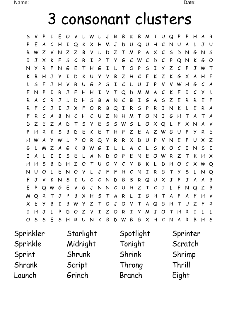 3 consonant clusters Word Search