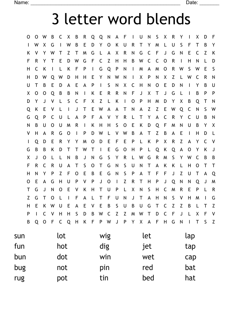 3 letter word blends Word Search