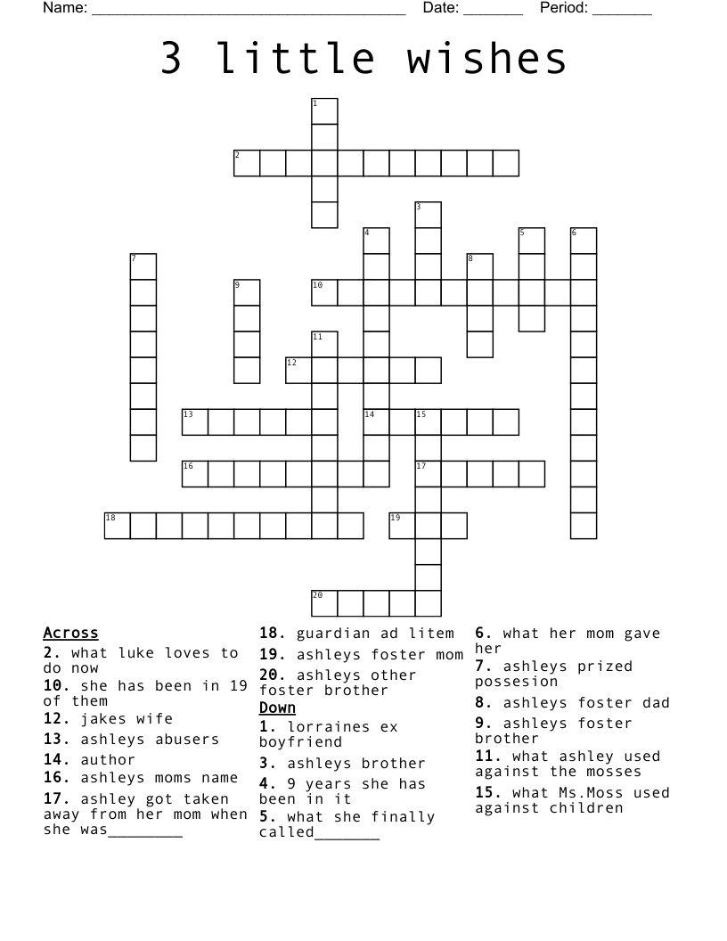 3 little wishes Crossword