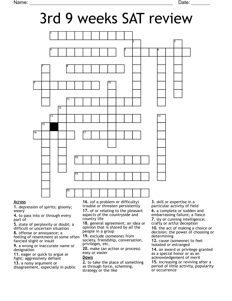 3rd 9 weeks SAT review Crossword