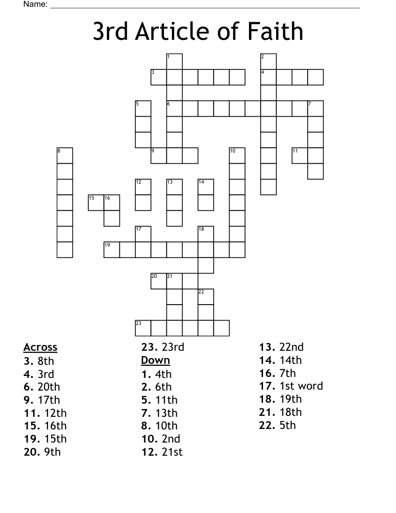 3rd Article of Faith Crossword