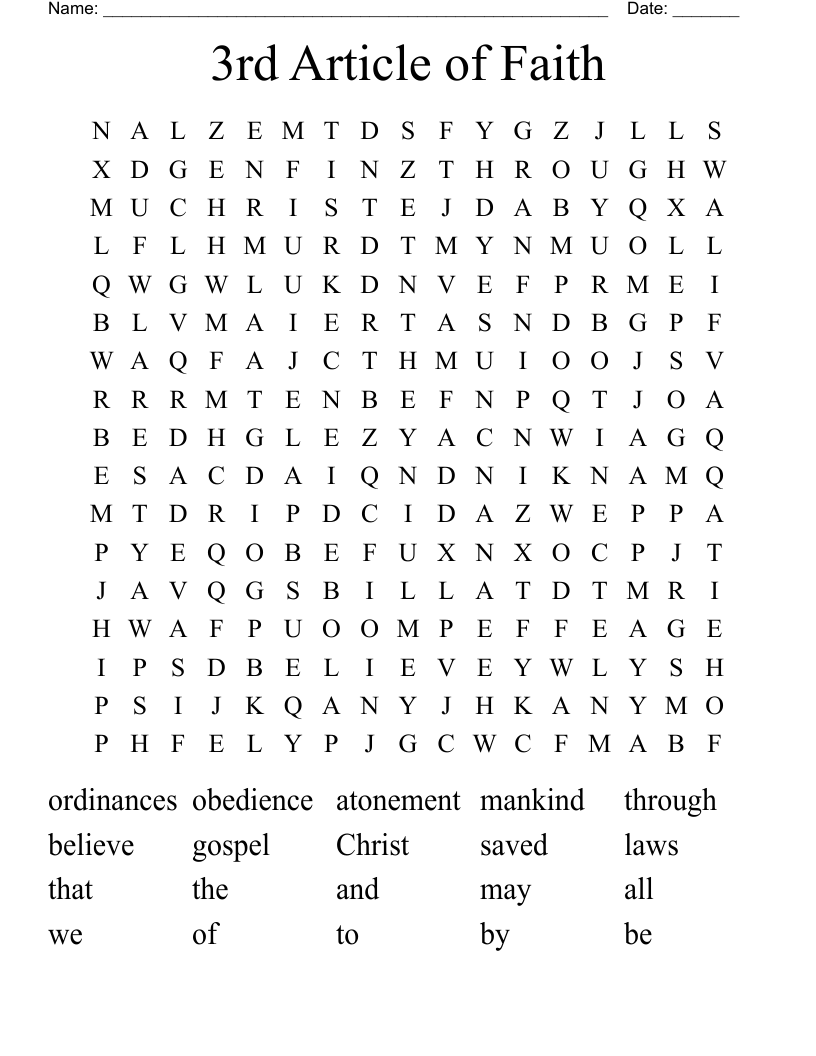 3rd Article of Faith Word Search