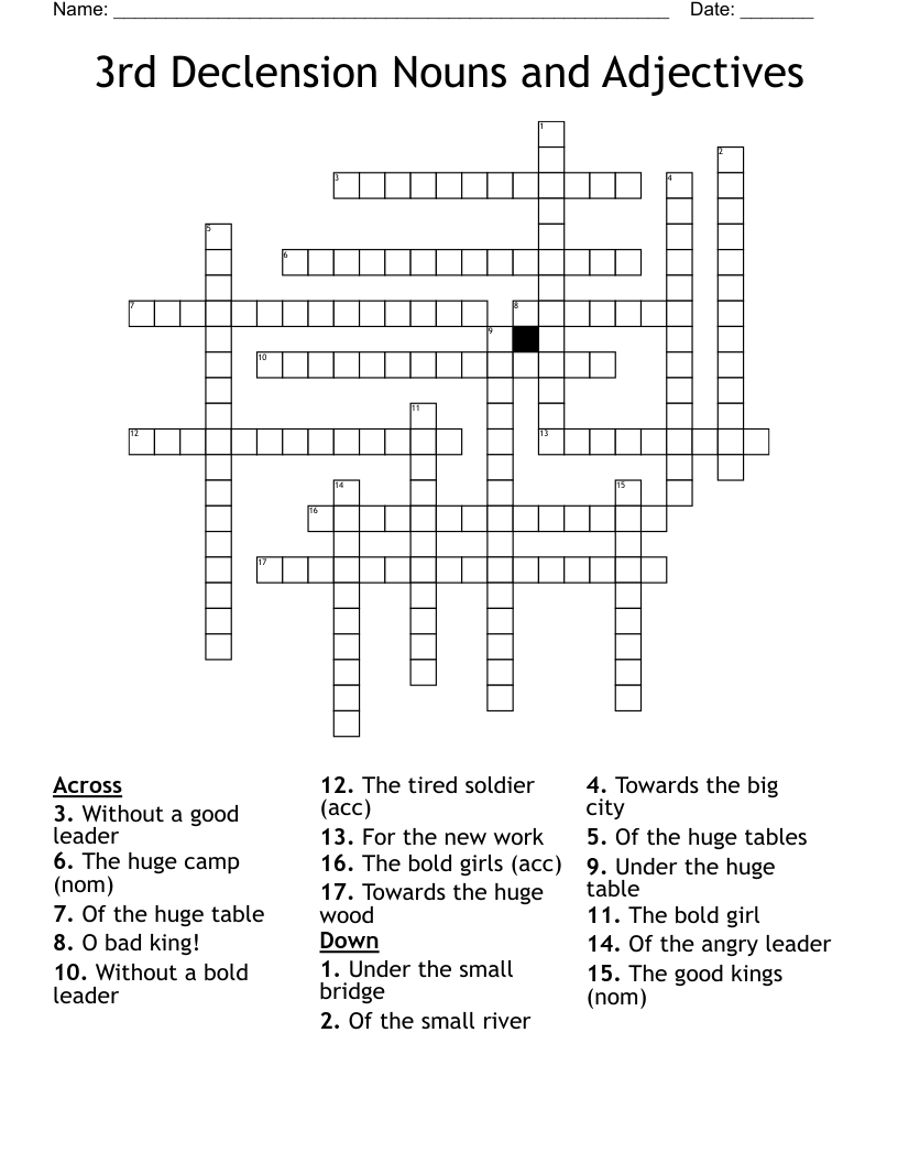 3rd Declension Nouns and Adjectives Crossword
