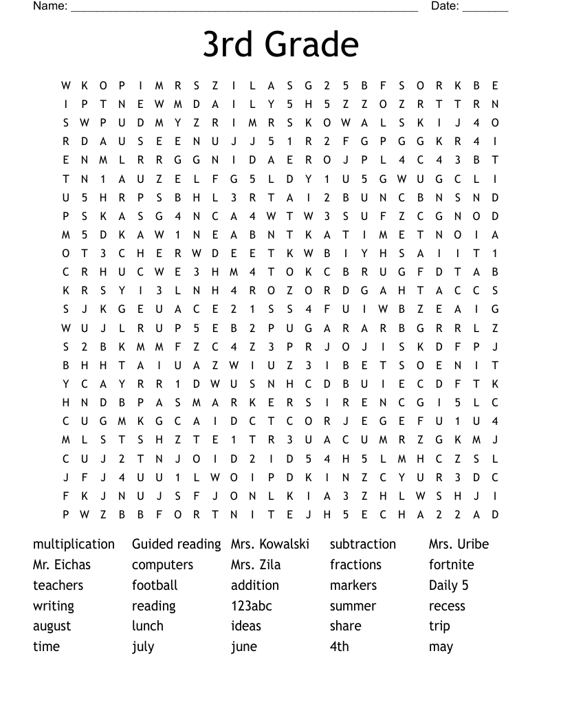 3rd Grade Word Search