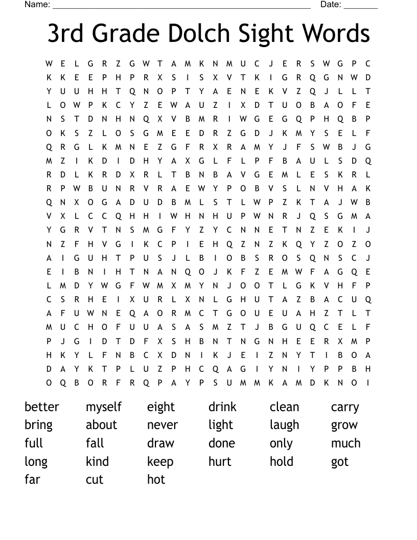 3rd Grade Dolch Sight Words  Word Search