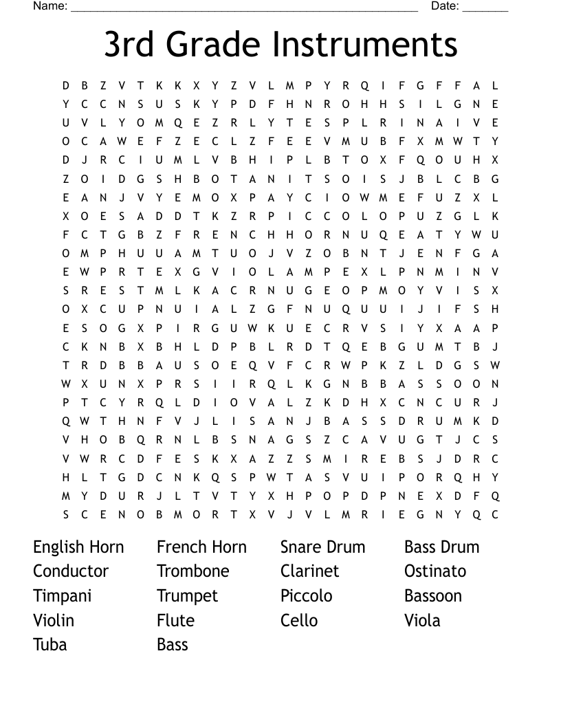 3rd Grade Instruments Word Search