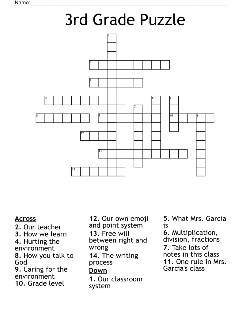 3rd Grade Puzzle Crossword