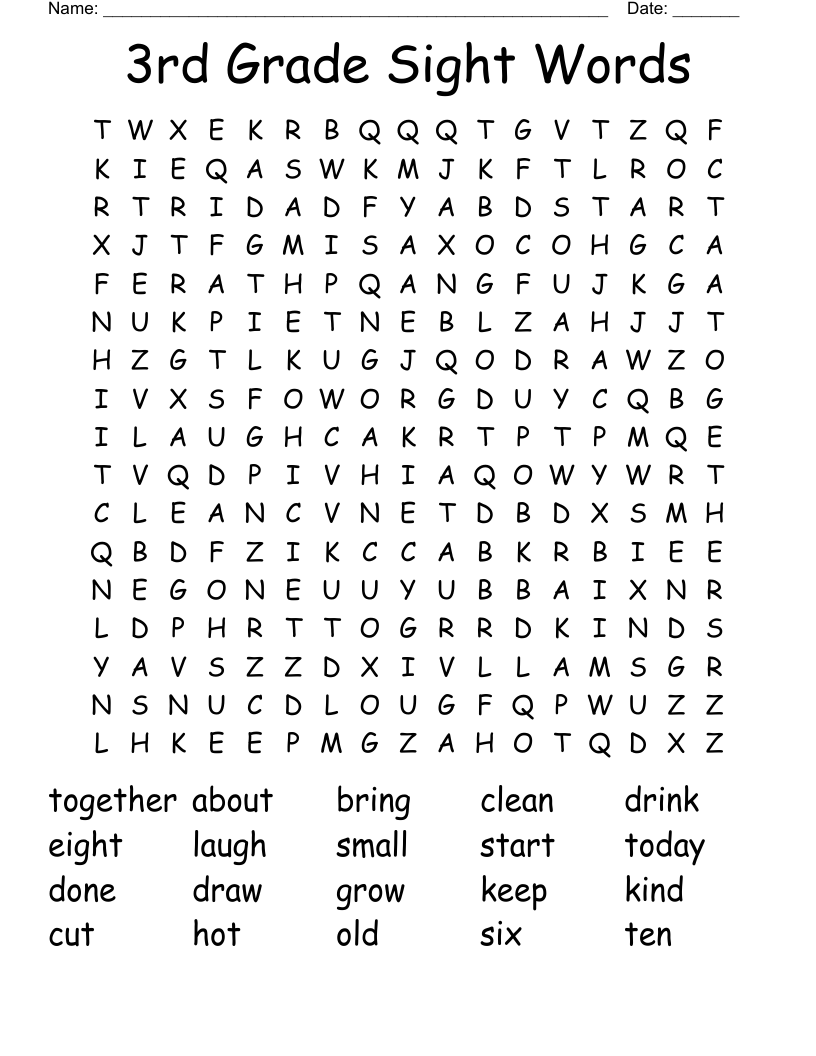 3rd Grade Sight Words Word Search