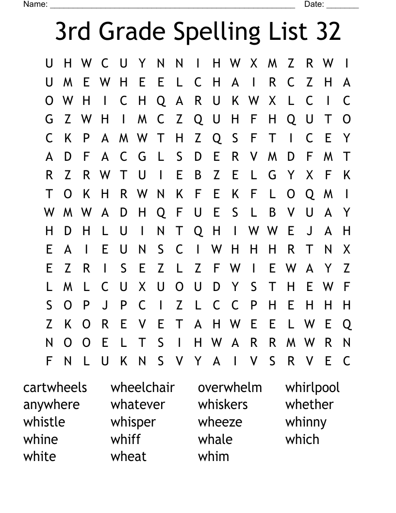 3rd Grade Spelling List 32 Word Search