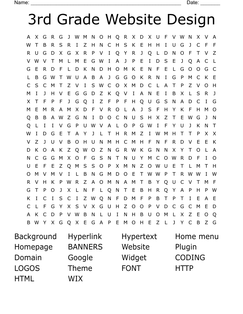 3rd Grade Website Design  Word Search