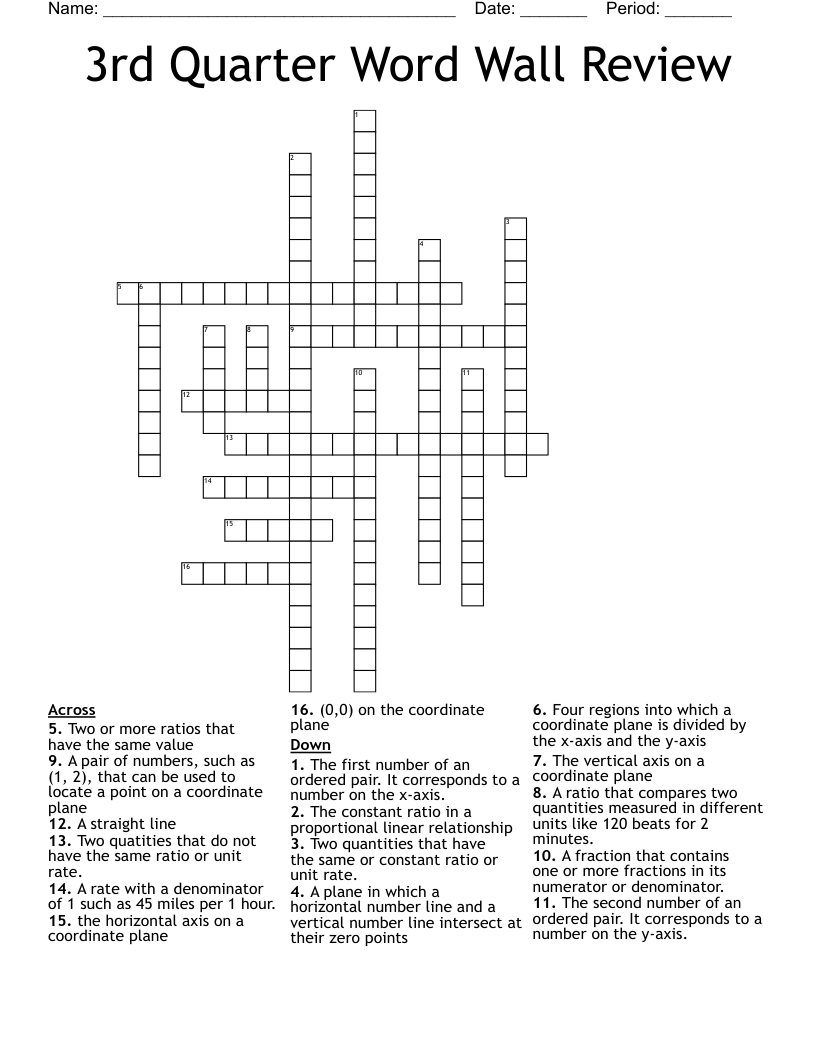 3rd Quarter Word Wall Review Crossword