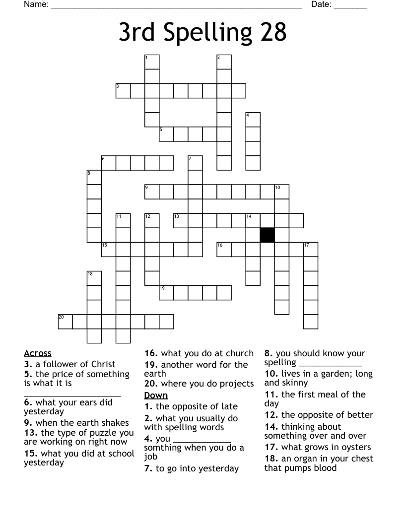 3rd Spelling 28 Crossword