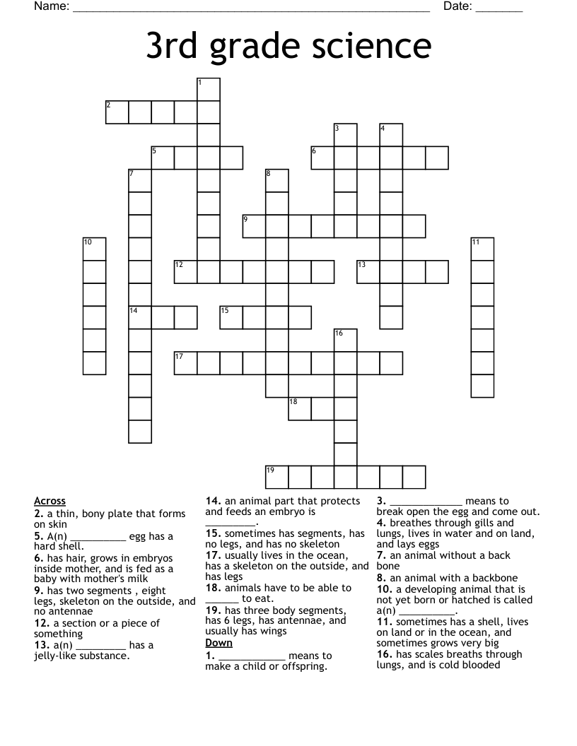 3rd grade science  Crossword