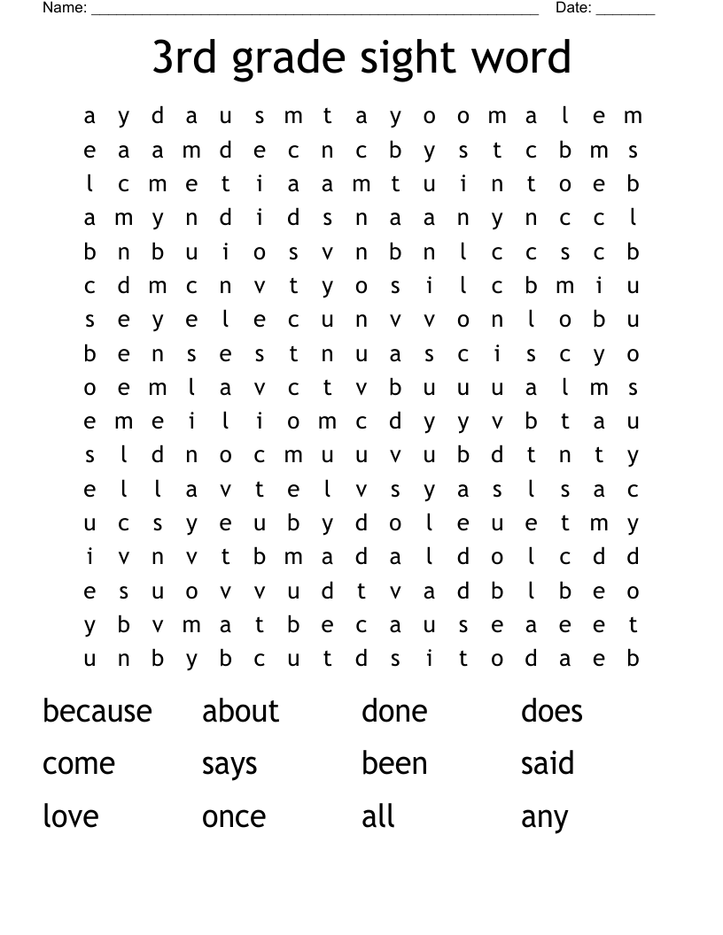 3rd grade sight word Word Search