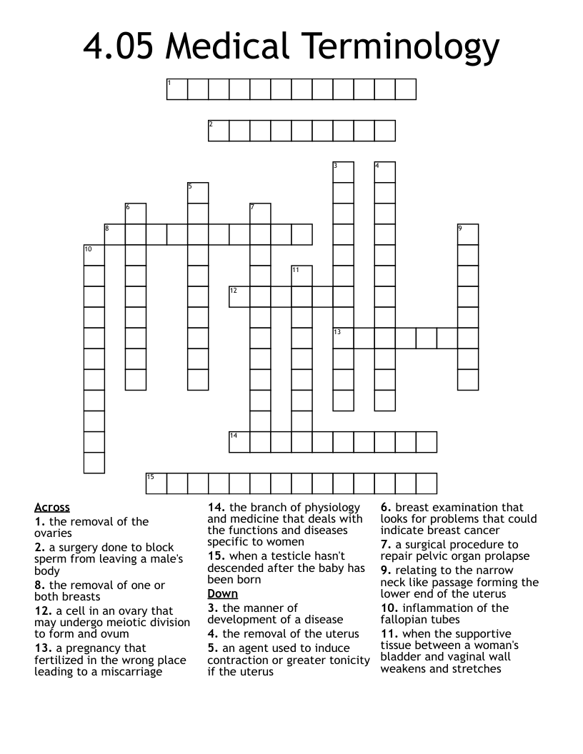 4.05 Medical Terminology Crossword