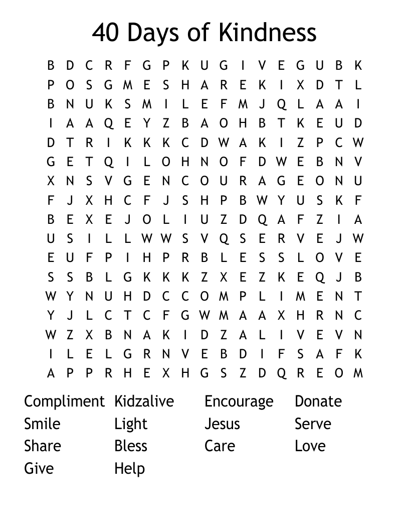 40 Days of Kindness Word Search