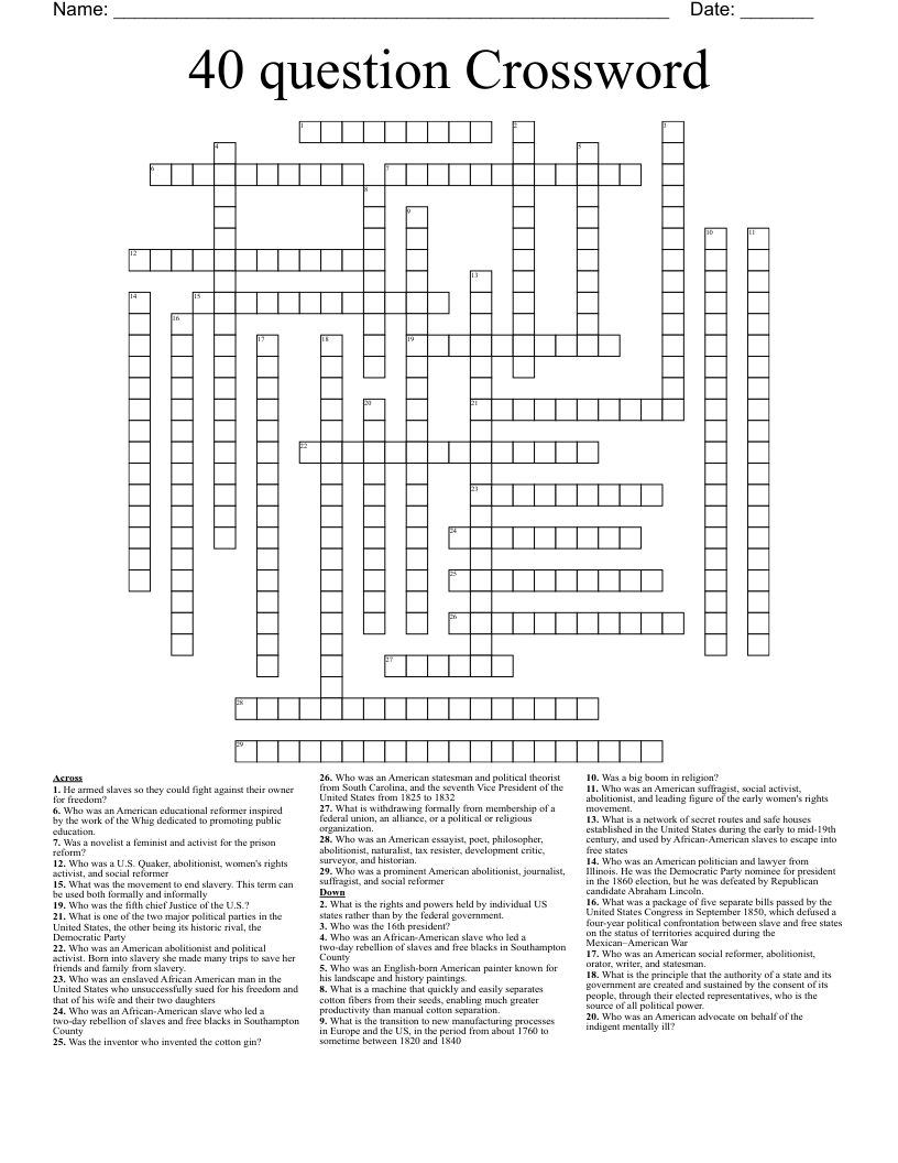 40 question Crossword