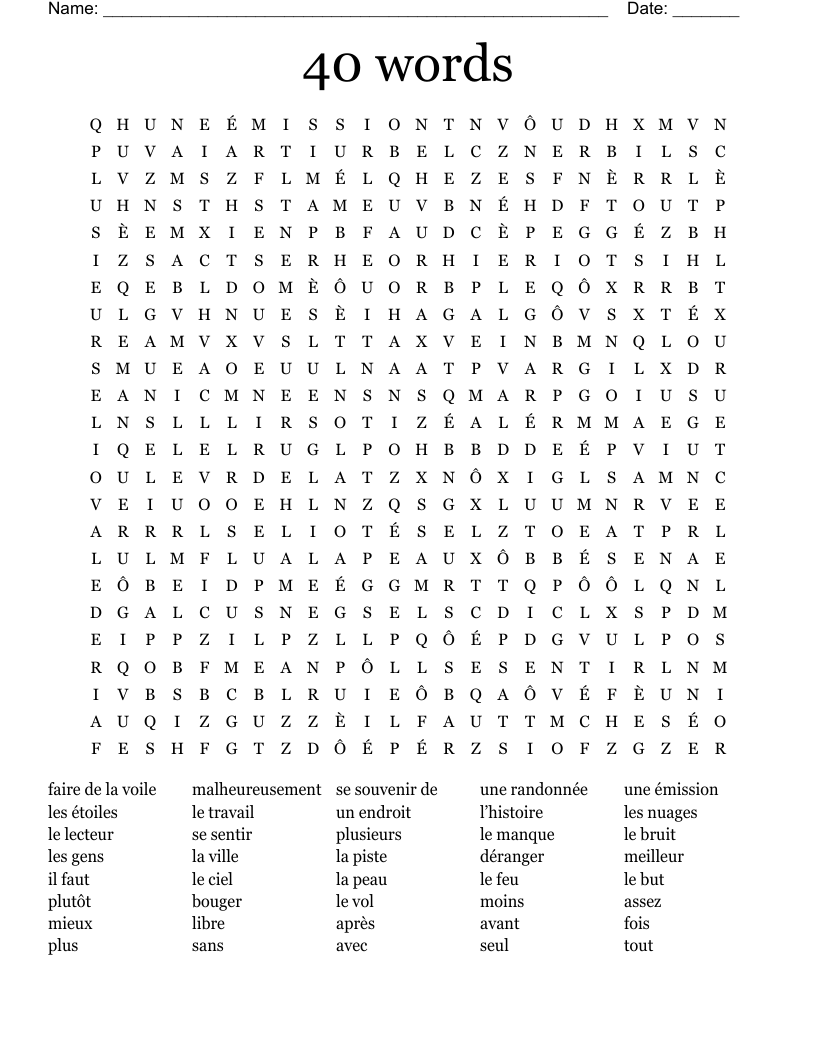 40 words Word Search