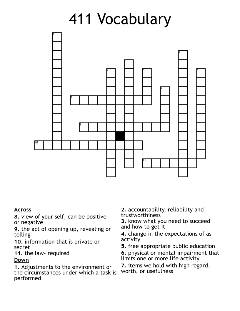 411 Vocabulary Crossword
