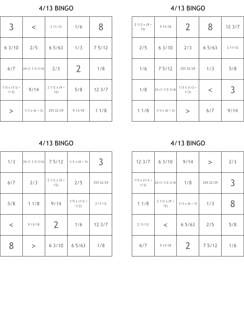 4/13 BINGO