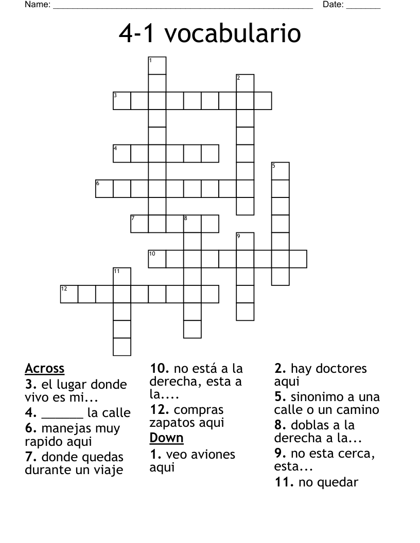 4-1 vocabulario Crossword